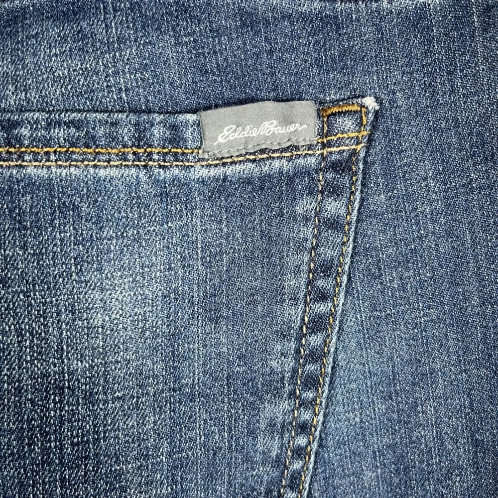 Eddie Bauer Boyfriend Jeans Womens 16 Medium Blue Distressed Plaid Patch Relaxed